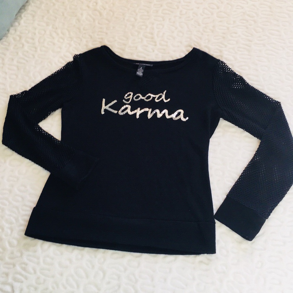 ☀️INC Black Long Sleeve Sequined Logo Top M